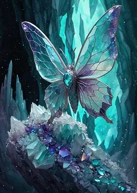 Crystal Butterfly in an Icy Cavern - Jewel-Toned Fantasy Art