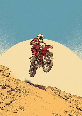 Motorcycle Jump in Desert Landscape