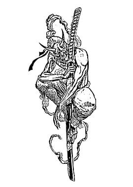 Oni with Katana Black and White Art