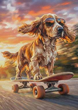 Cool Dog on Skateboard Painting