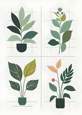 Botanical Illustration: Four Plant Varieties
