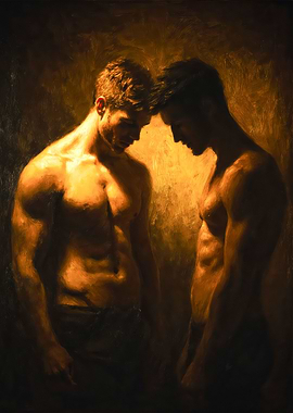 Golden Embrace Emotional Male Painting