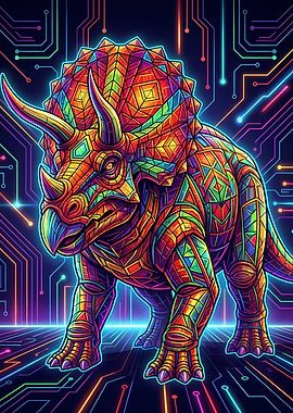 Cyberpunk Triceratops Digital Art