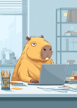 Capybara working on a laptop