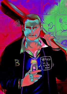 Aggressive character with baseball bat art