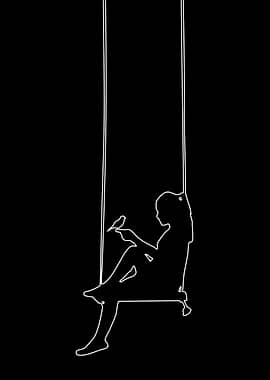 Girl on Swing with Bird Outline