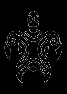 Tribal Turtle Outline on Black Background