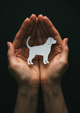 Hands holding a paper dog