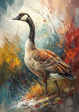 Goose Portrait in Autumnal Setting