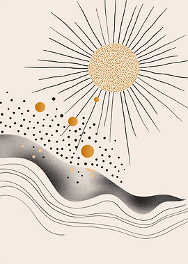 Abstract Landscape with Sun and Waves