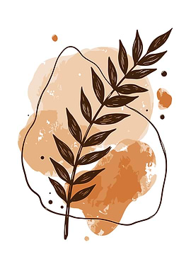 Botanical Abstract Art with Brown Leaf