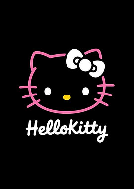 Hello Kitty Pink Outline on Black
