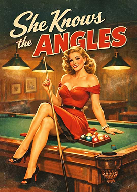Vintage Pin-Up Girl on Pool Table Billiards Retro Style