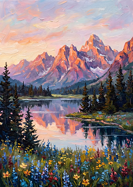 Mountain Lake Oil Painting Landscape