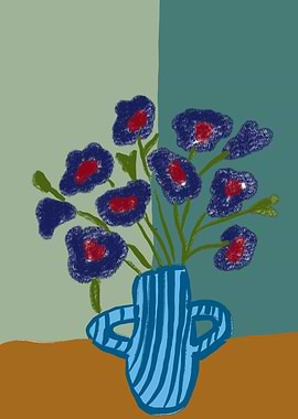 Floral Still Life with Blue Vase