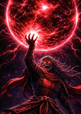 Samurai Warrior with Red Energy Orb