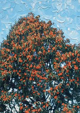 Tree with Orange Flowers Painting