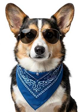 Cool Corgi with Sunglasses and Bandana