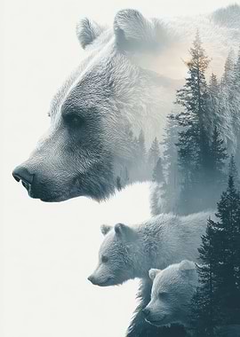 Bear Family Forest Double Exposure