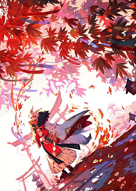 Anime Character in Autumn Landscape