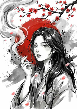 Smoking Anime Girl Japanese Art