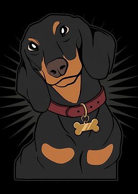 Cartoon Dachshund with Bone Charm