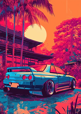 Vaporwave Car Scene