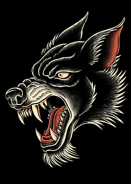 Snarling Wolf Head Illustration