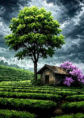 Rural Landscape with Cottage and Tree