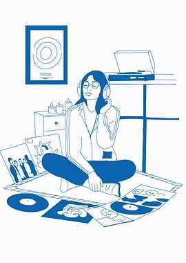 Woman listening to music on vinyl