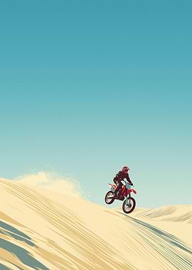 Motorcycle on Sand Dune Under Blue Sky