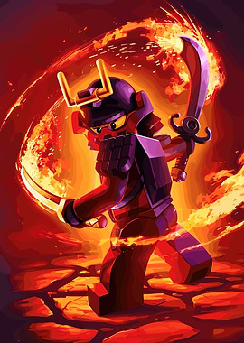 Lego Samurai Warrior with Fire Sword