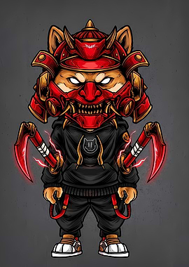 Cartoon Samurai Dog with Red Mask
