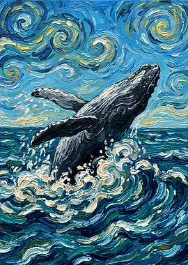 Whale breaching in Van Gogh