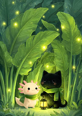 Axolotl and Cat in the Jungle