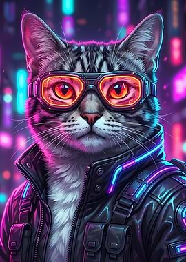 Cyberpunk Cat with Goggles and Jacket
