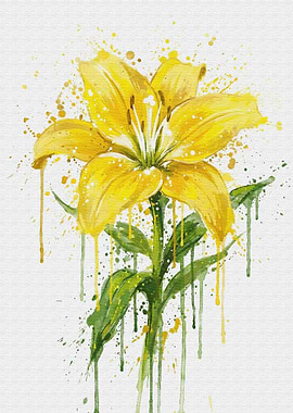 Watercolor Yellow Lily Flower Art
