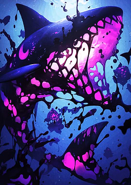 Abstract Shark Art with Pink Accents