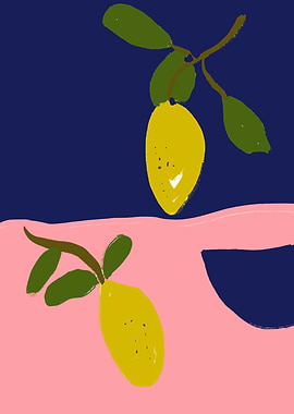 Abstract Lemons on Pink and Blue