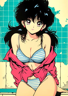 Anime Girl in Striped Swimsuit