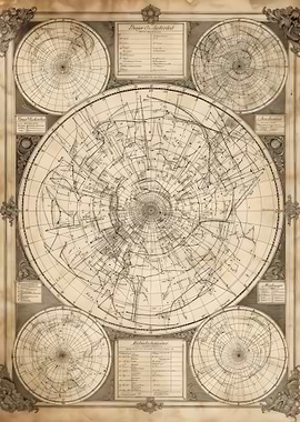 Antique Celestial Map with Constellations