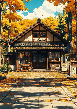 Autumnal Japanese Building Landscape