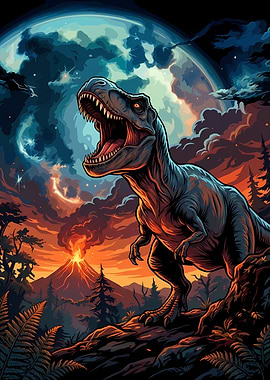 Roaring T-Rex in Prehistoric Landscape