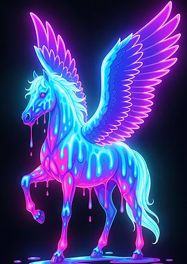 Neon Pegasus Dripping Fantasy Art