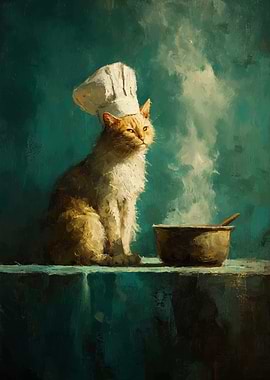 Cat Chef with Steaming Pot Painting