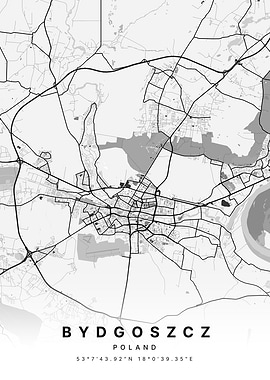 Bydgoszcz Poland White and Black Map