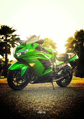 Green Kawasaki Ninja Motorcycle Poster