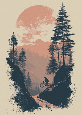 Mountain Biker Silhouette Landscape Illustration