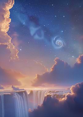 Waterfall under a starry sky