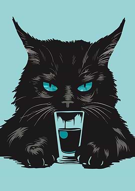 Black Cat Drinking from Glass